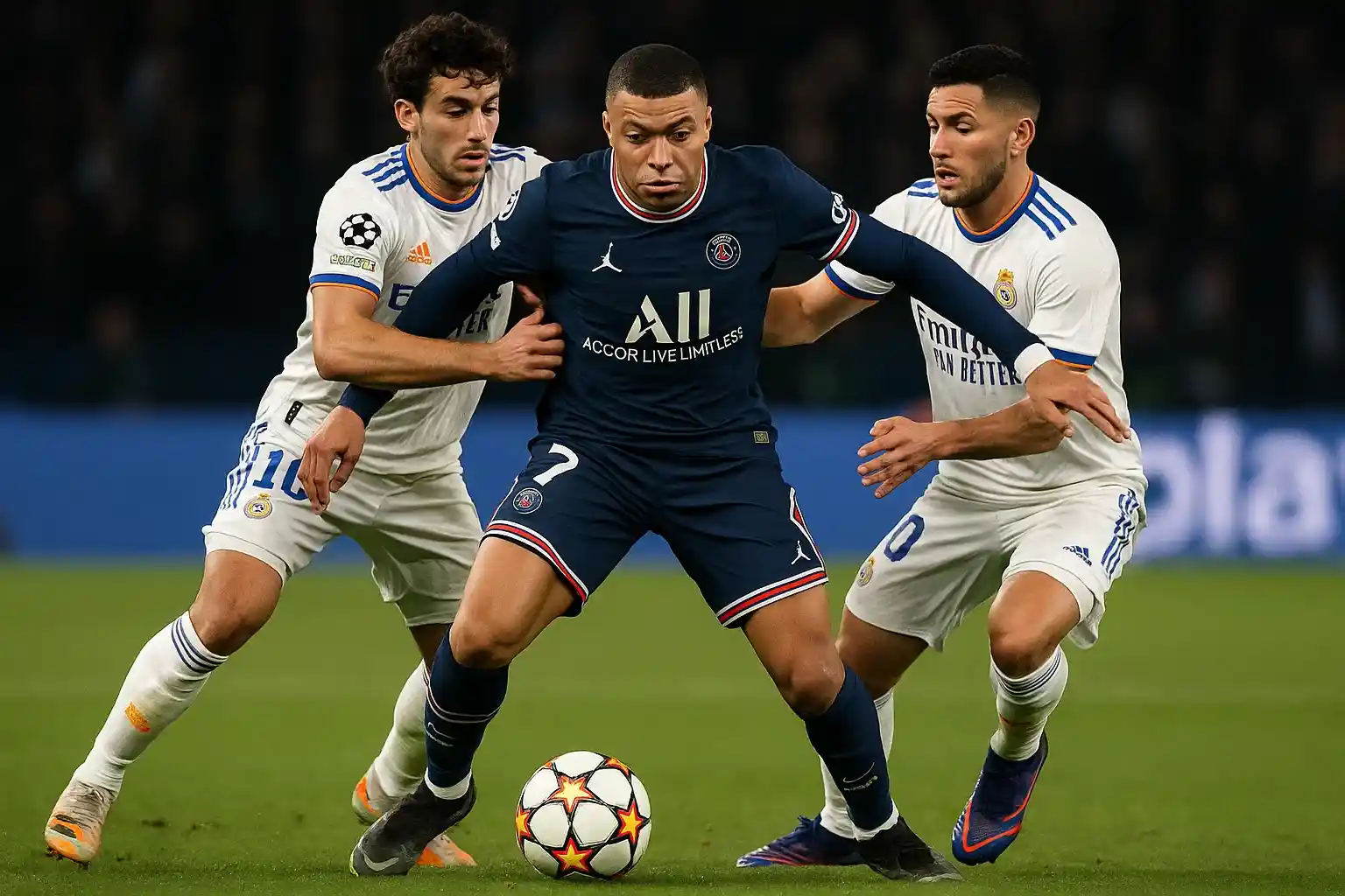 Kylian Mbappe: Vẫn thắng, nhưng phải cúi đầu trước cố nhân 2 Mbappe bị kèm chặt, không thể bứt phá trong trận đấu với Real Madrid.